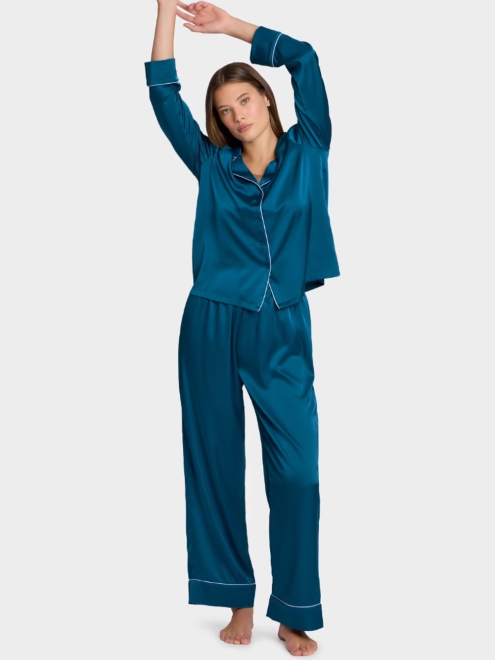LIKE NEW Bare Necessities Bare The Washed Satin Long Pajama Set in Poseidon